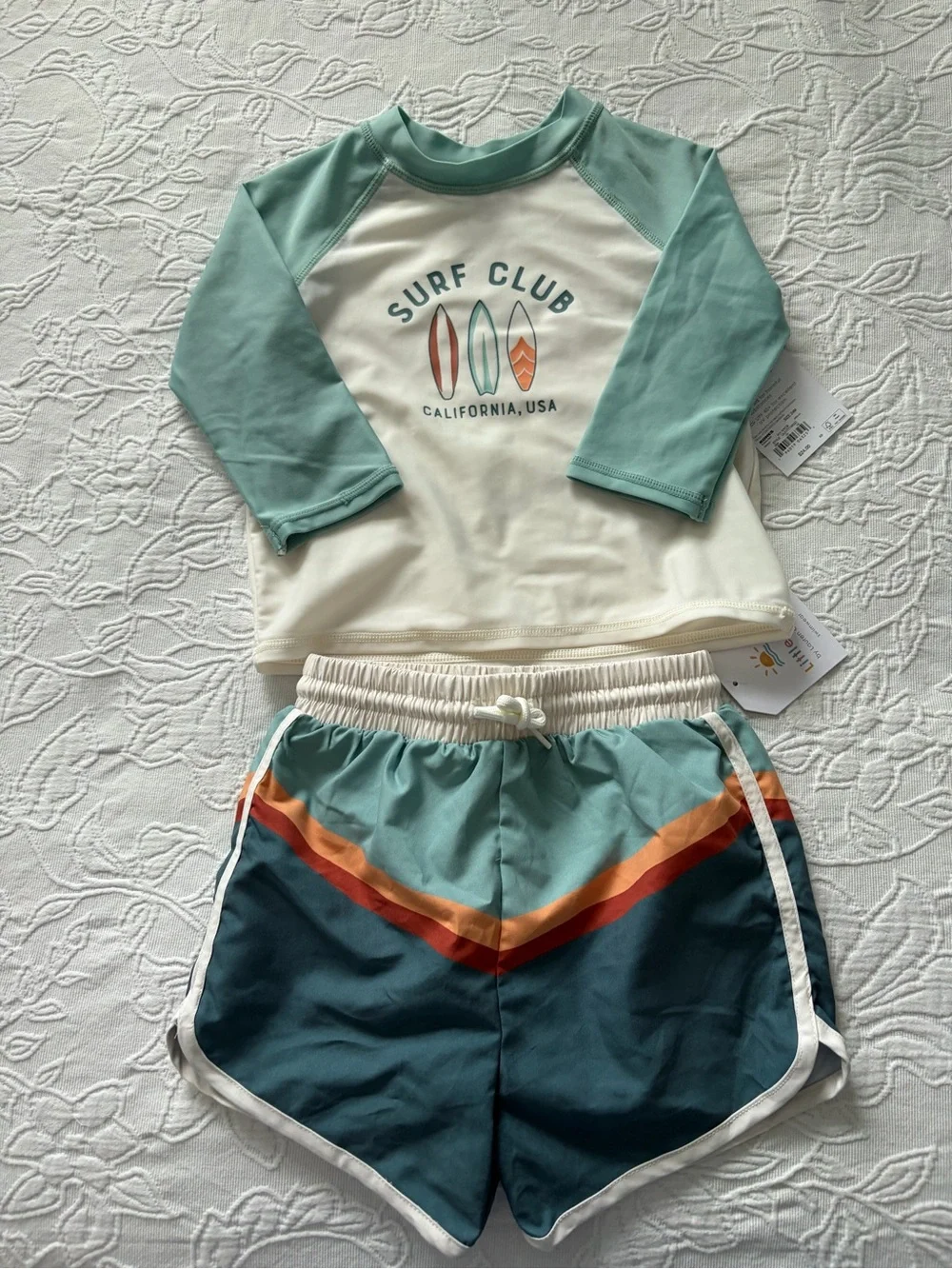 Little co 24m new Kids Surf Club Rash Guard Set - Mint, Cream, Teal, Orange